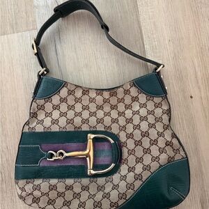 Gucci Beige and Green Shoulder Bag